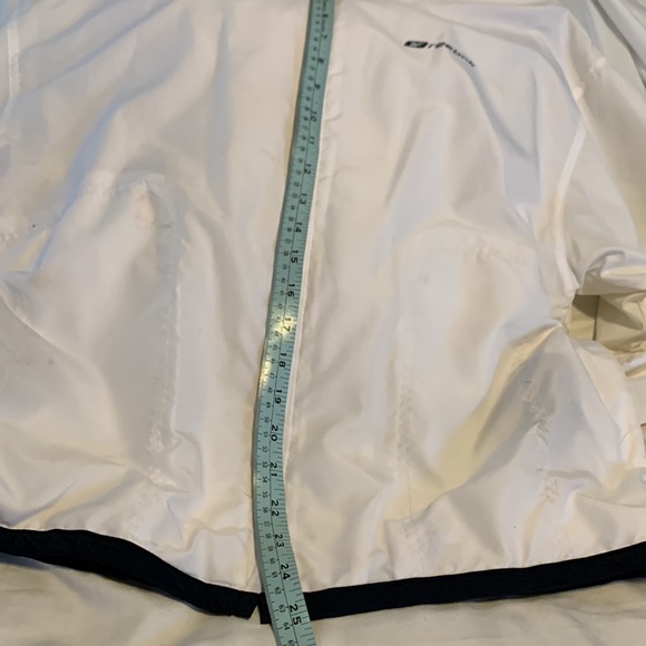 Jacket, hooded, White with mesh lining and Navy trimmed bottom and sleeves,  L. - Picture 2 of 11